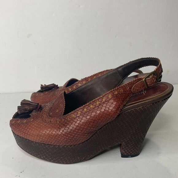 Henry Beguelin Rosa mauve and brown real snakeskin peep toe platform wedges - Picture 3 of 12
